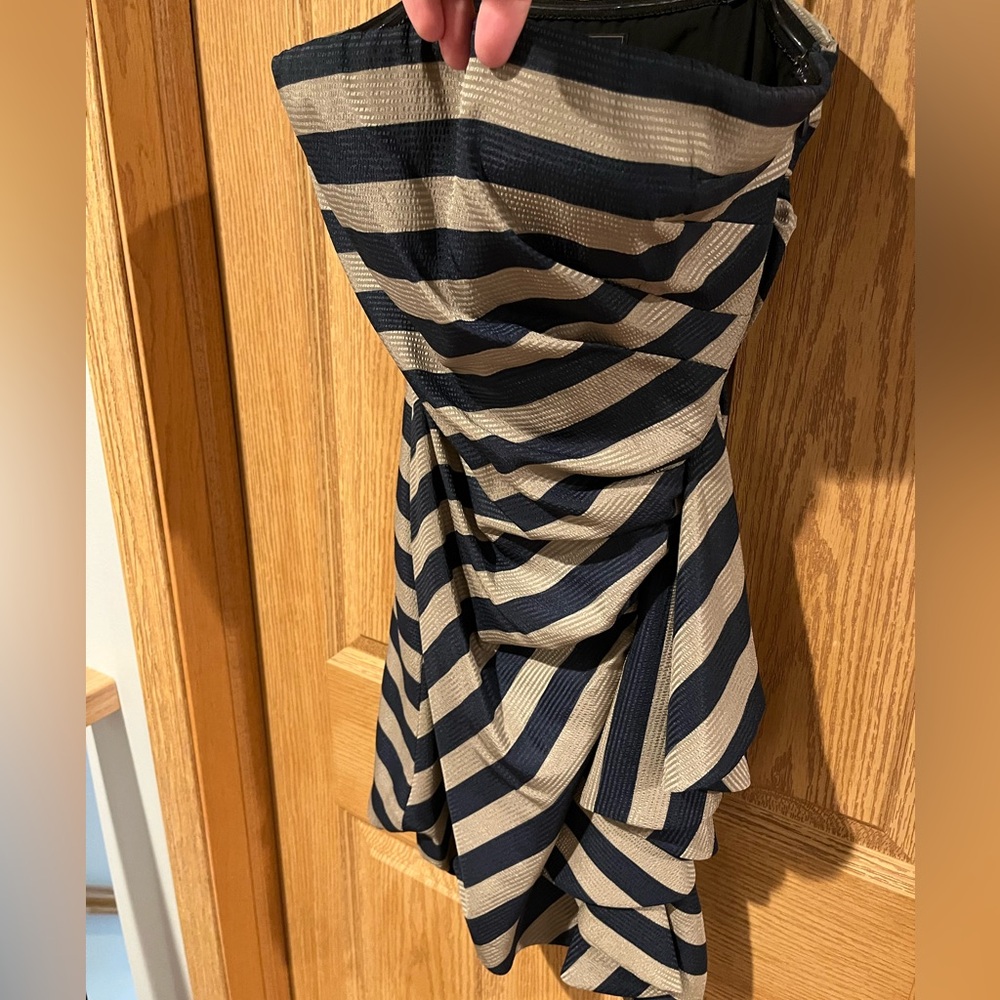 BCBGMaxAzria Blue and Cream Asymmetrical Dress